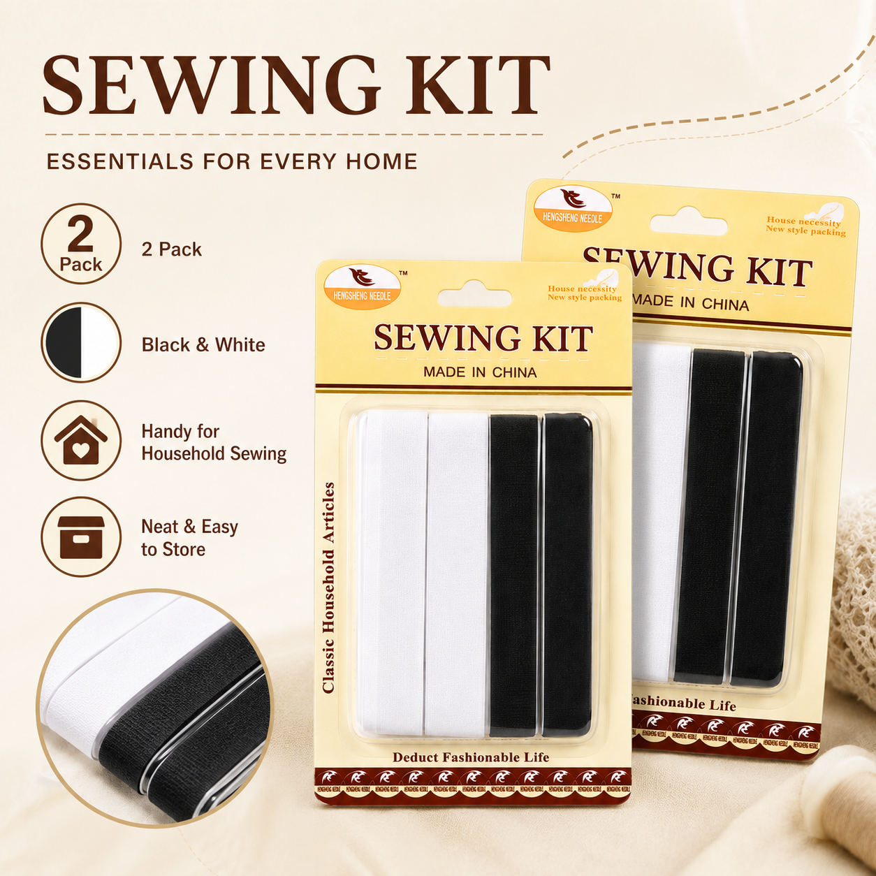 Black & White Hook and Loop Fastener Tape Set – Sewing & Craft Use