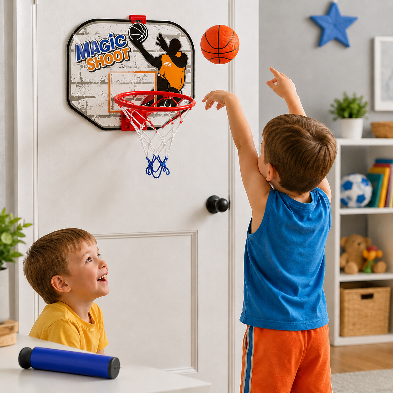 Kids Mini Basketball Hoop Set with Ball and Pump – Indoor Door-Mount Sports Toy