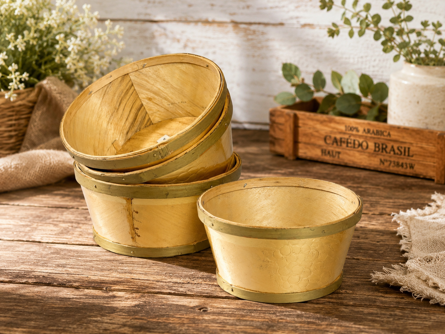 Rustic Wooden Basket Set – 16cm Decorative Storage and Display Containers